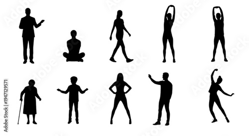 Set of 10 human silhouettes vector