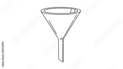 Simple black and white line drawing of a kitchen or industrial funnel used for pouring liquids into small openings safely without any spilling.