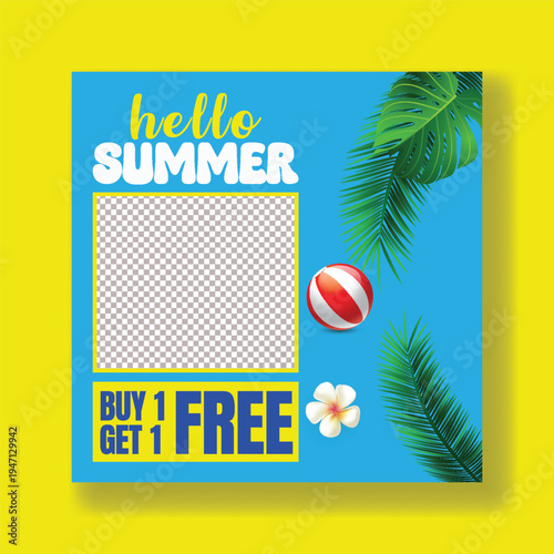 Summer Sale Social Media Banner Flyer Poster Template Design Beach Pool Party Advertisement Promotion Vacation Travel Tropical Background Marketing Template