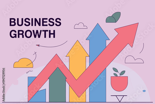 Illustrating business growth with upward trending arrows and vibrant colorful design elements