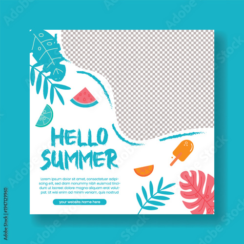 Summer Sale Social Media Square Flyer Poster Template Design Beach Pool Party Promotional Ads Website Banner Tropical Background Vacation Travel Marketing