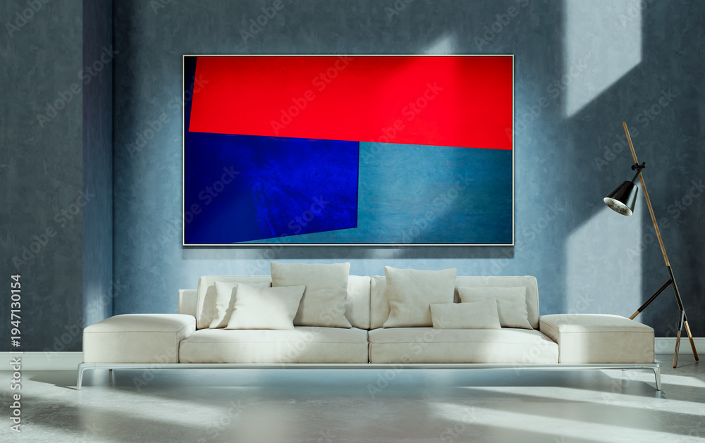 Naklejka premium Large luxury modern bright interiors Living room mockup illustration 3D rendering Generated Color Image