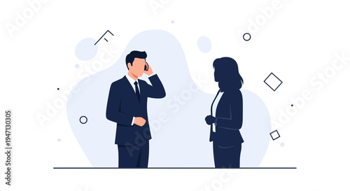Business people talking on phone and standing, modern flat illustration