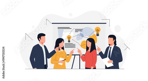 Team Collaboration Meeting: Business Strategy Presentation with Ideas and Charts