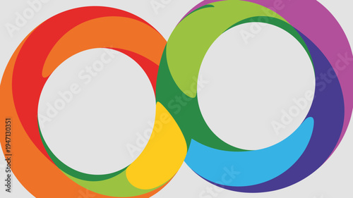 An abstract illustration features two overlapping circles composed of vibrant rainbow colors creating a dynamic and visually appealing design high quality professional detailed modern elegant stylish