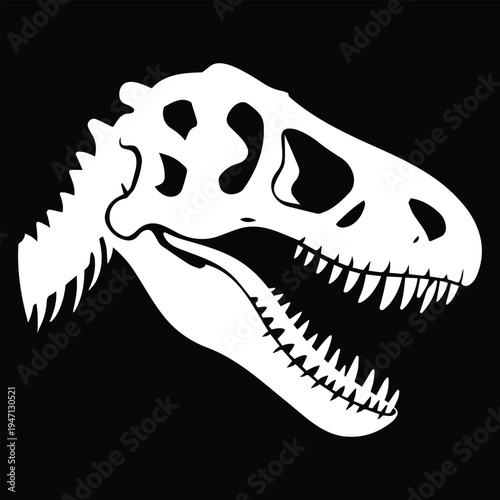 Dinosaur Skull Silhouette with Open Jaw and Sharp Teeth on Black Background