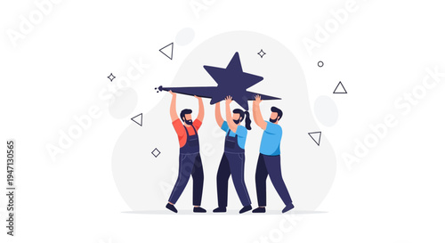 Teamwork concept: people lifting a star, teamwork, success, collaboration, achievement