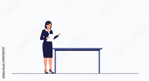 Businesswoman presenting with document at a table