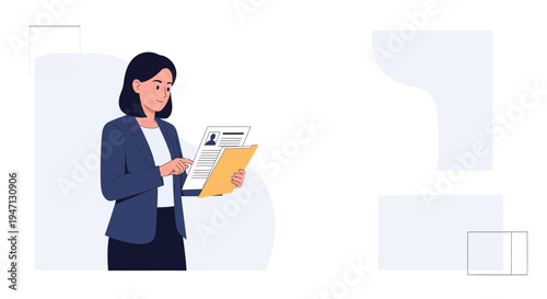 Businesswoman reviewing resume for job interview, career, recruitment concept