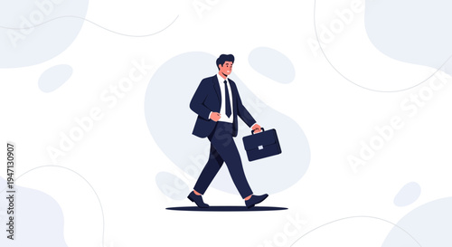 Businessman walking with briefcase, professional, business, success, career, modern, illustration