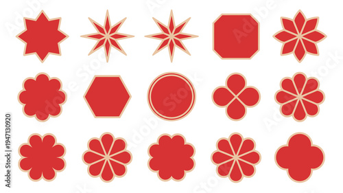 A collection of vibrant red geometric shapes is displayed against a clean white background showcasing diverse polygonal forms and designs high quality professional detailed modern elegant