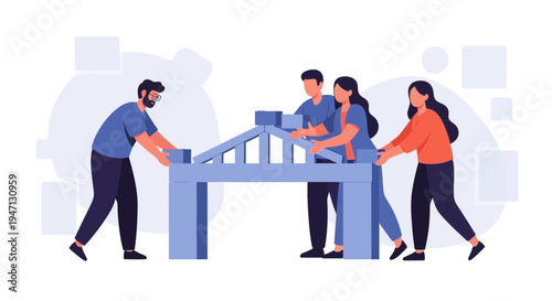 Teamwork building bridge structure, collaboration, engineering, construction, strategy, connection