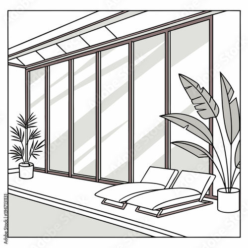 A sunroom with a lounge chair and plants