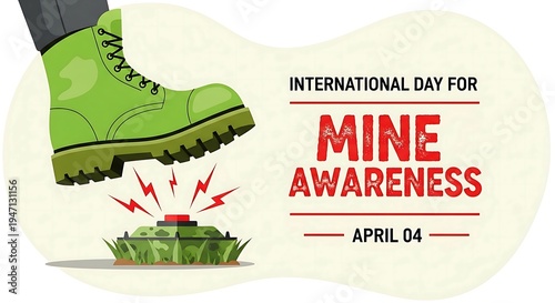 A boot about to step on a landmine promoting mine awareness day