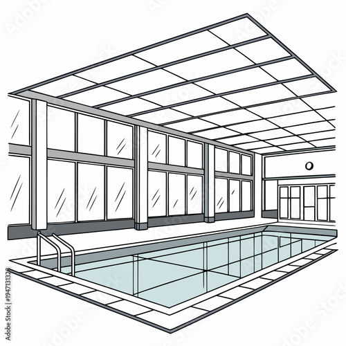 A large indoor swimming pool with a glass roof