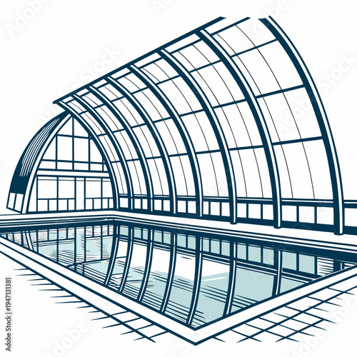 A large indoor swimming pool with a glass roof
