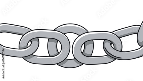 Close up illustration of strong interlocking metal chain links representing strength connection security and unbreakable industrial bonds.
