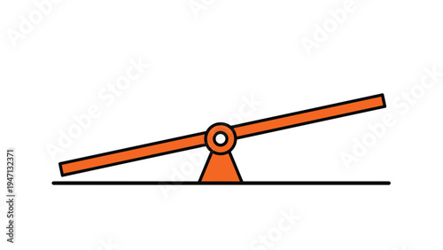 Simple orange seesaw or teeter-totter on a flat ground line representing a playground equipment for children or a balance metaphor.