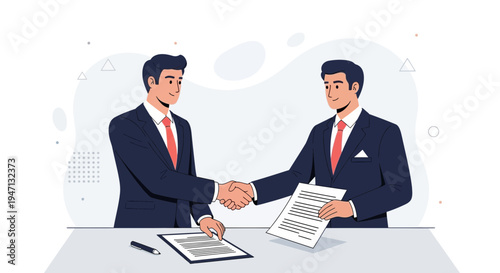 Businessmen shaking hands over contract, partnership agreement, successful deal