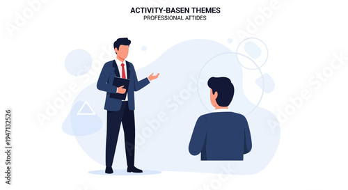 Business meeting, presentation, and professional attitude illustration