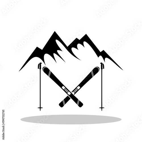 Mountains Skis icon with shadow