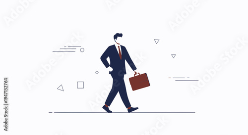 Businessman walking with briefcase, modern flat design, business concept