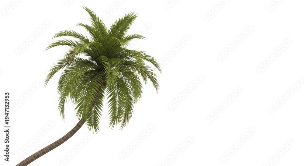 Obraz premium Single Leaning Tropical Palm Tree 3D Render Isolated for Design isolated on White Background