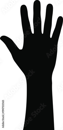 Black Silhouette of a Human Hand Raised with Fingers Spread Open vector illustration