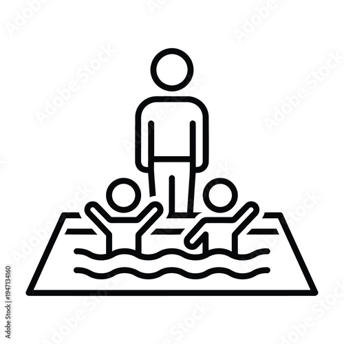 Adult teaching children swimming in pool safety and fun