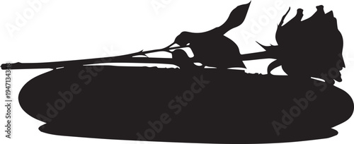 Rose flower with stem and thorns laying on a surface silhouette vector illustration