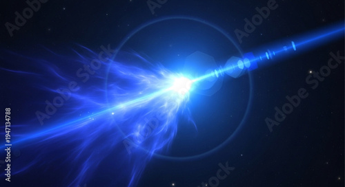 Bright blue energy beam emanating from a central light source.