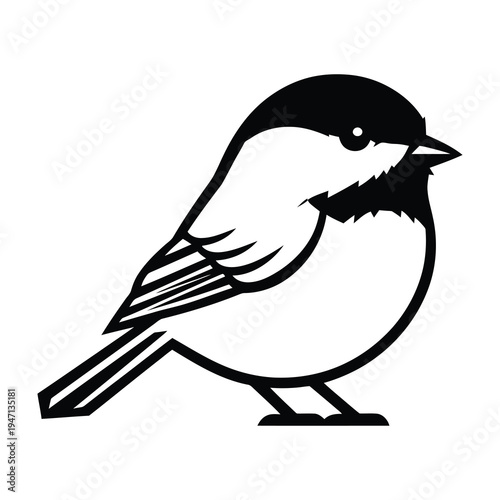 Black capped chickadee bird silhouette isolated on white background