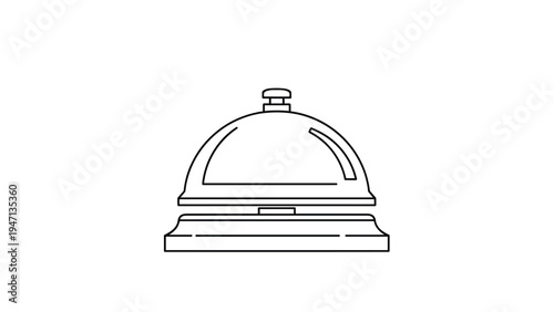 Simple black outline of a classic hotel reception desk service bell on a plain white background for luxury hospitality.