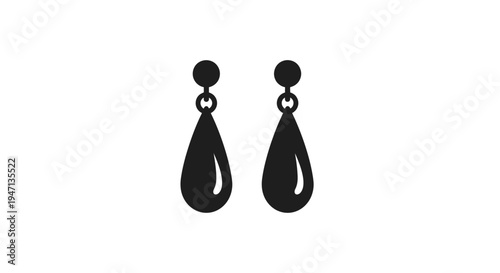 Black teardrop shaped earrings on white.
