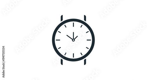 A simple black and white illustration of a wristwatch.