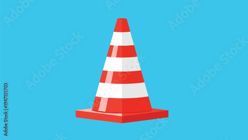 High visibility traffic cone with bright red and white reflective stripes used for road construction and safety zones.