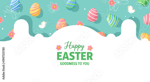 Easter eggs and bunny on a colorful background