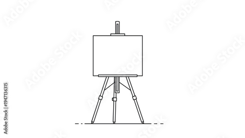 Minimalist line drawing of a wooden artist easel holding a blank white square canvas ready for a new creative painting.