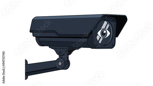 High tech security camera mounted on a wall with a human eye visible through the lens for surveillance and monitoring.