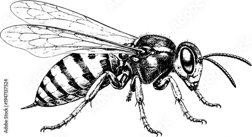 Victorian Engraved Wasp Scientific Illustration
