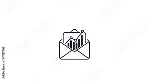 A line drawing of a document with a bar graph inside an envelope.