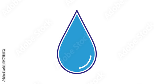 A single blue water droplet with a purple outline on a white background.