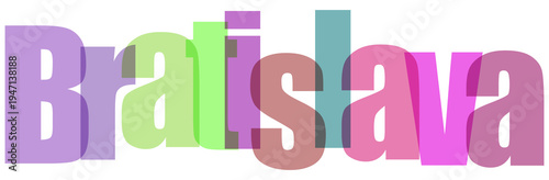 Photography Bratislava text with overlapping colorful letters in a modern, playful style, id
