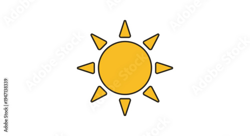 Simple line art illustration of a bright yellow sun with triangular rays on a white background.