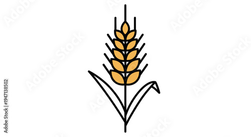 A simple line drawing of a wheat head mascot with yellow grains and green leaves on a white background