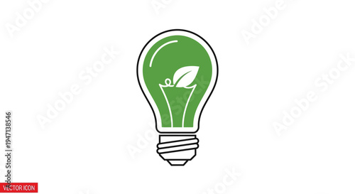 Green light bulb icon with a leaf inside on a white background, symbolizing eco-friendly ideas.