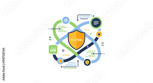TLS/SSL Data Encryption Protocol and Network Security Concept. Digital Shield Protection for Internet Communication and Cyber Safety.