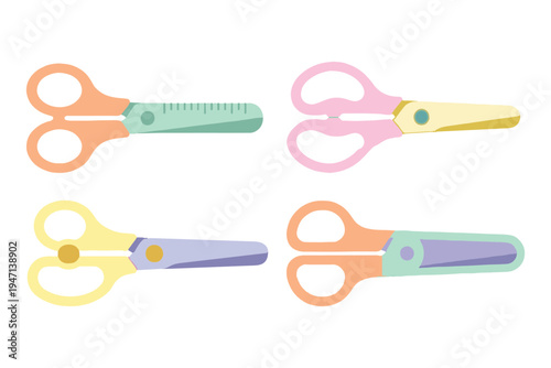 Set of colorful craft scissors for sewing and school work flat vector illustration