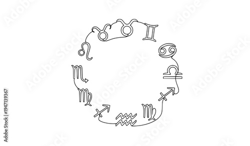 Zodiac signs continuous one line drawing astrology symbols set vector illustration