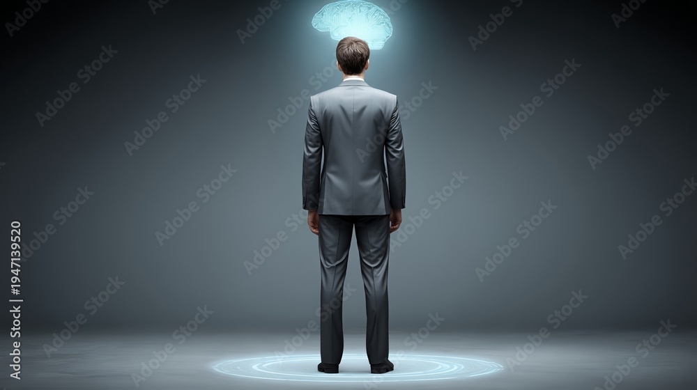 Obraz premium A business person with a brain icon is over his head 